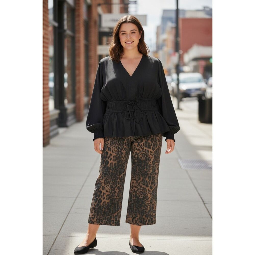 LUVMIA High-Rise Wide-Leg Cheetah Leopard Cropped Jeans, NWT! 2XL - Picture 8 of 8